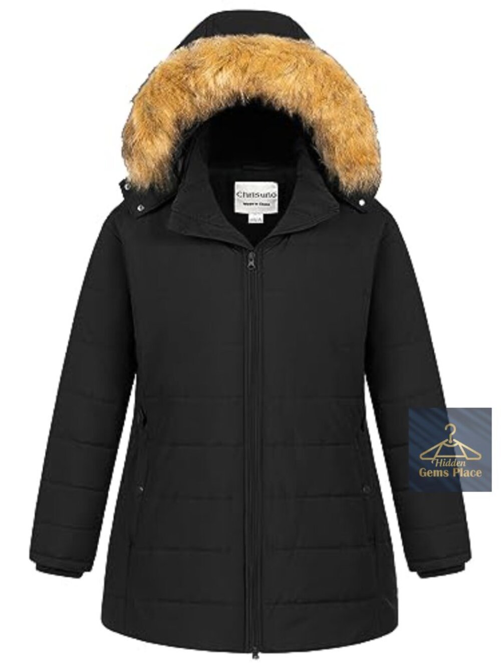 Plus Size Winter Puffer Jacket Waterproof Fleece Lined Detachable Fur Hood